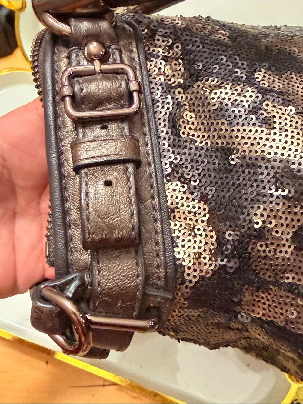 Coach Black and Silver Sequin Leopard Shoulder Bag